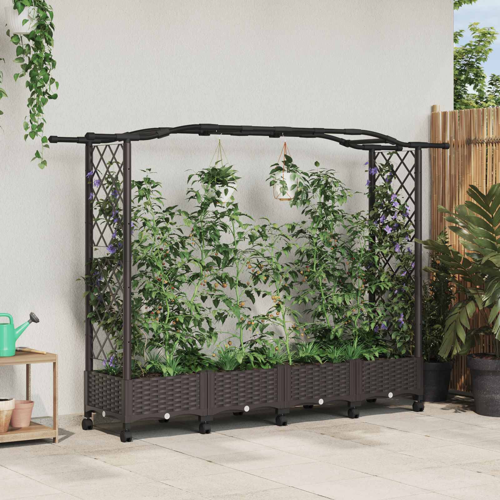 vidaXL Hochbeet mit Rankgitter und Dach Braun 207 x 40 x 129 cm PP