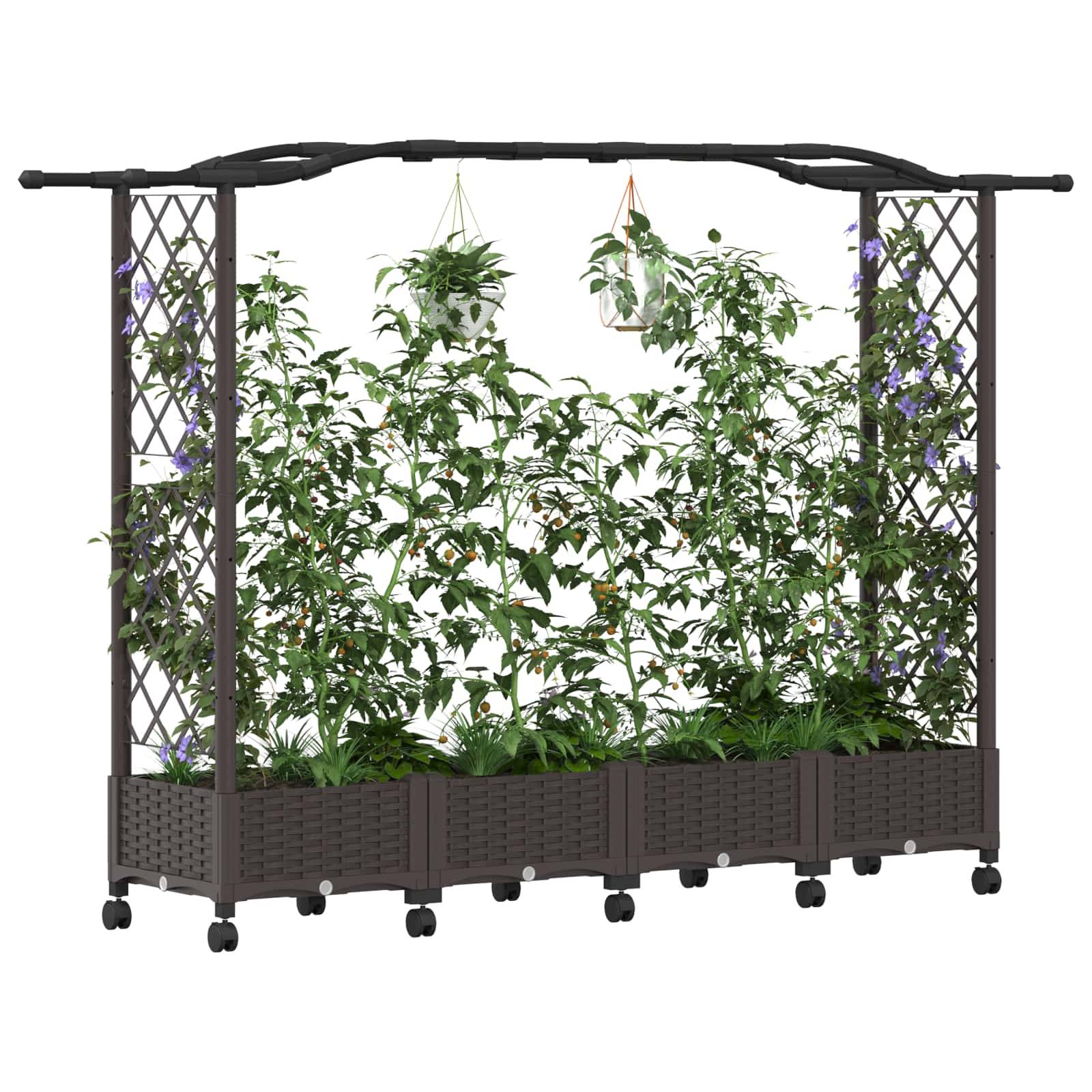 vidaXL Hochbeet mit Rankgitter und Dach Braun 207 x 40 x 129 cm PP