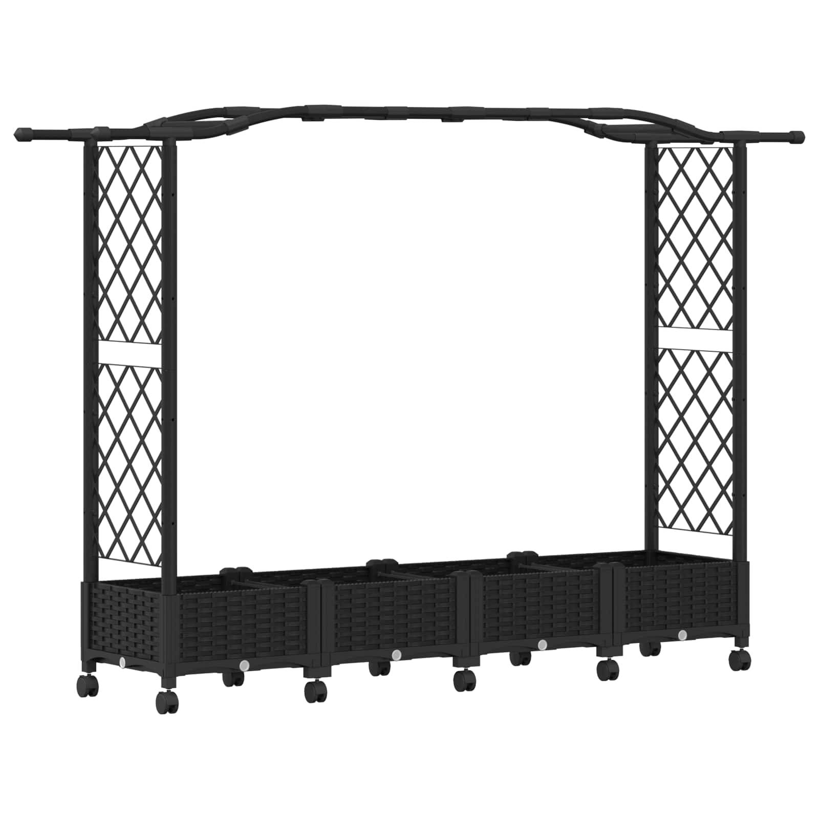 vidaXL Hochbeet mit Rankgitter und Dach Schwarz 207 x 40 x 129 cm PP
