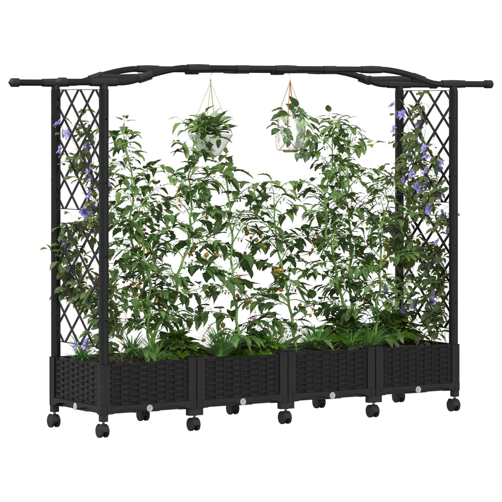 vidaXL Hochbeet mit Rankgitter und Dach Schwarz 207 x 40 x 129 cm PP