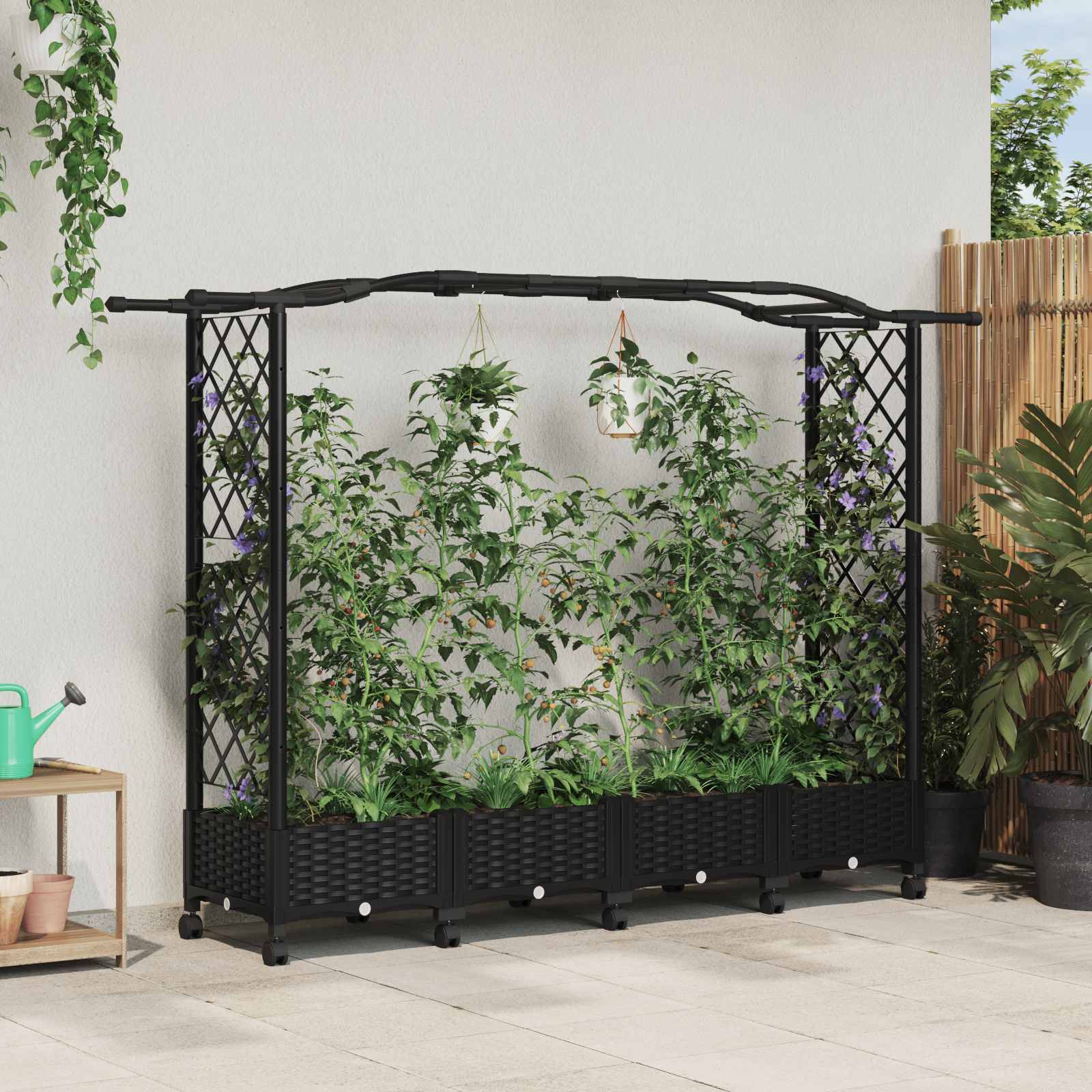 vidaXL Hochbeet mit Rankgitter und Dach Schwarz 207 x 40 x 129 cm PP