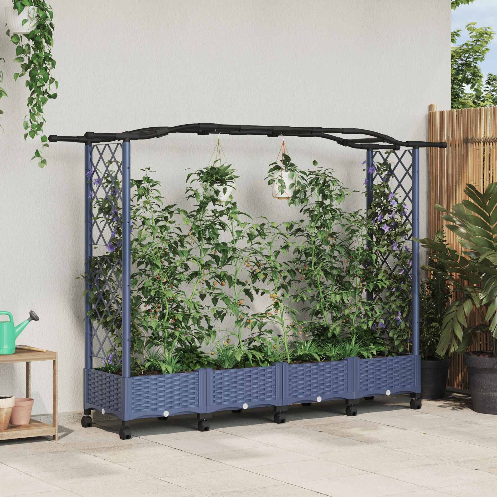 vidaXL Hochbeet mit Rankgitter und Dach Grau 207 x 40 x 129 cm PP