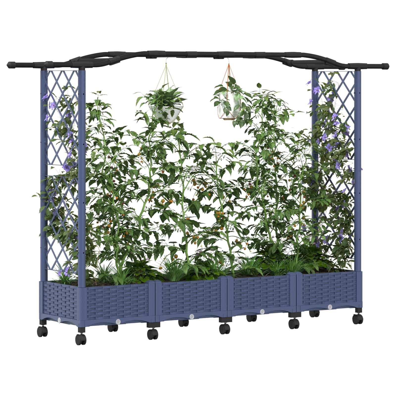 vidaXL Hochbeet mit Rankgitter und Dach Grau 207 x 40 x 129 cm PP