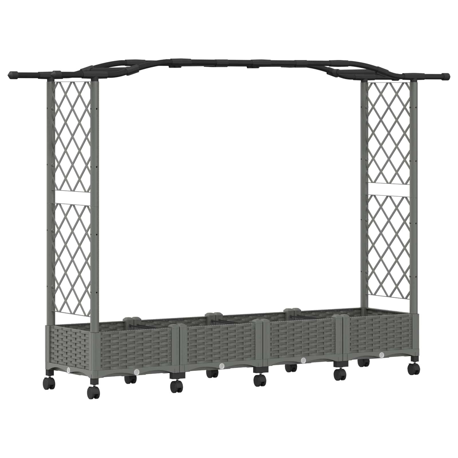 vidaXL Hochbeet mit Rankgitter und Dach Hellgrau 207 x 40 x 129 cm PP