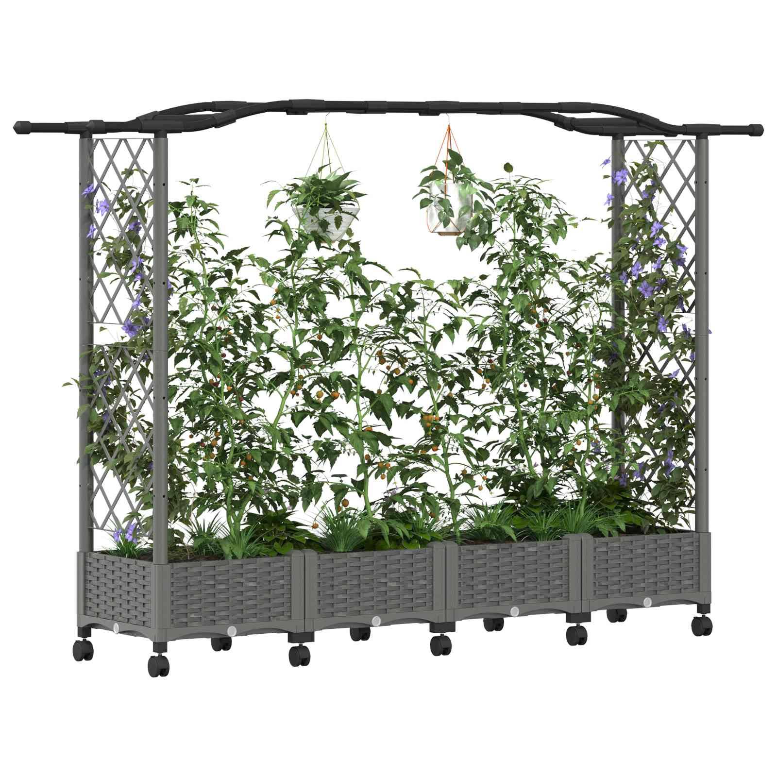 vidaXL Hochbeet mit Rankgitter und Dach Hellgrau 207 x 40 x 129 cm PP