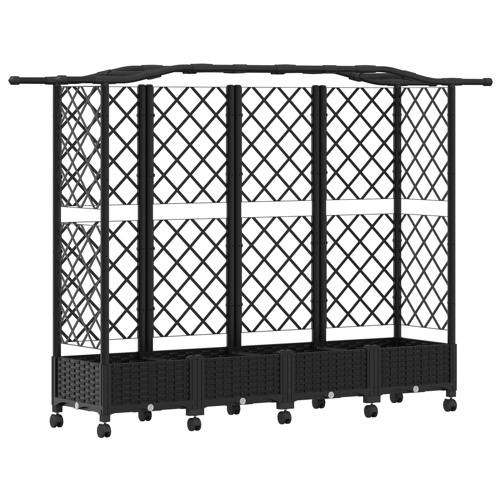 vidaXL Hochbeet mit Rankgitter und Dach Schwarz 203,5 x 40 x 129 cm PP