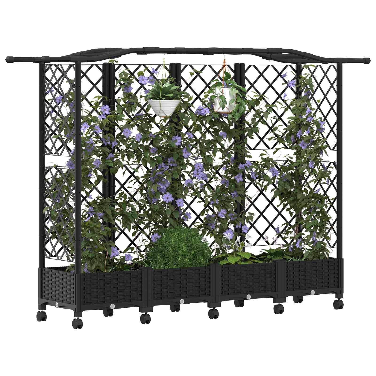 vidaXL Hochbeet mit Rankgitter und Dach Schwarz 203,5 x 40 x 129 cm PP