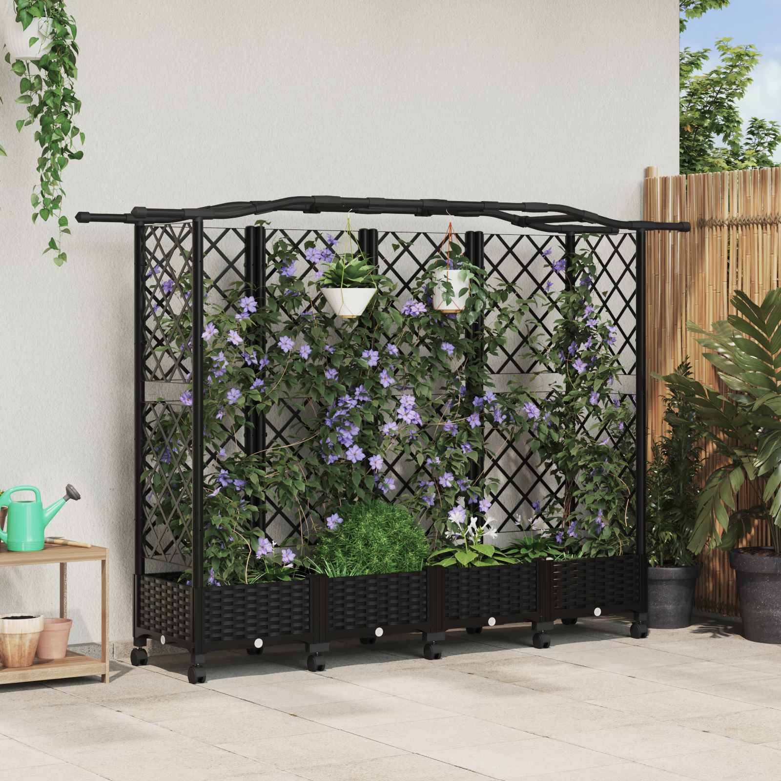 vidaXL Hochbeet mit Rankgitter und Dach Schwarz 203,5 x 40 x 129 cm PP
