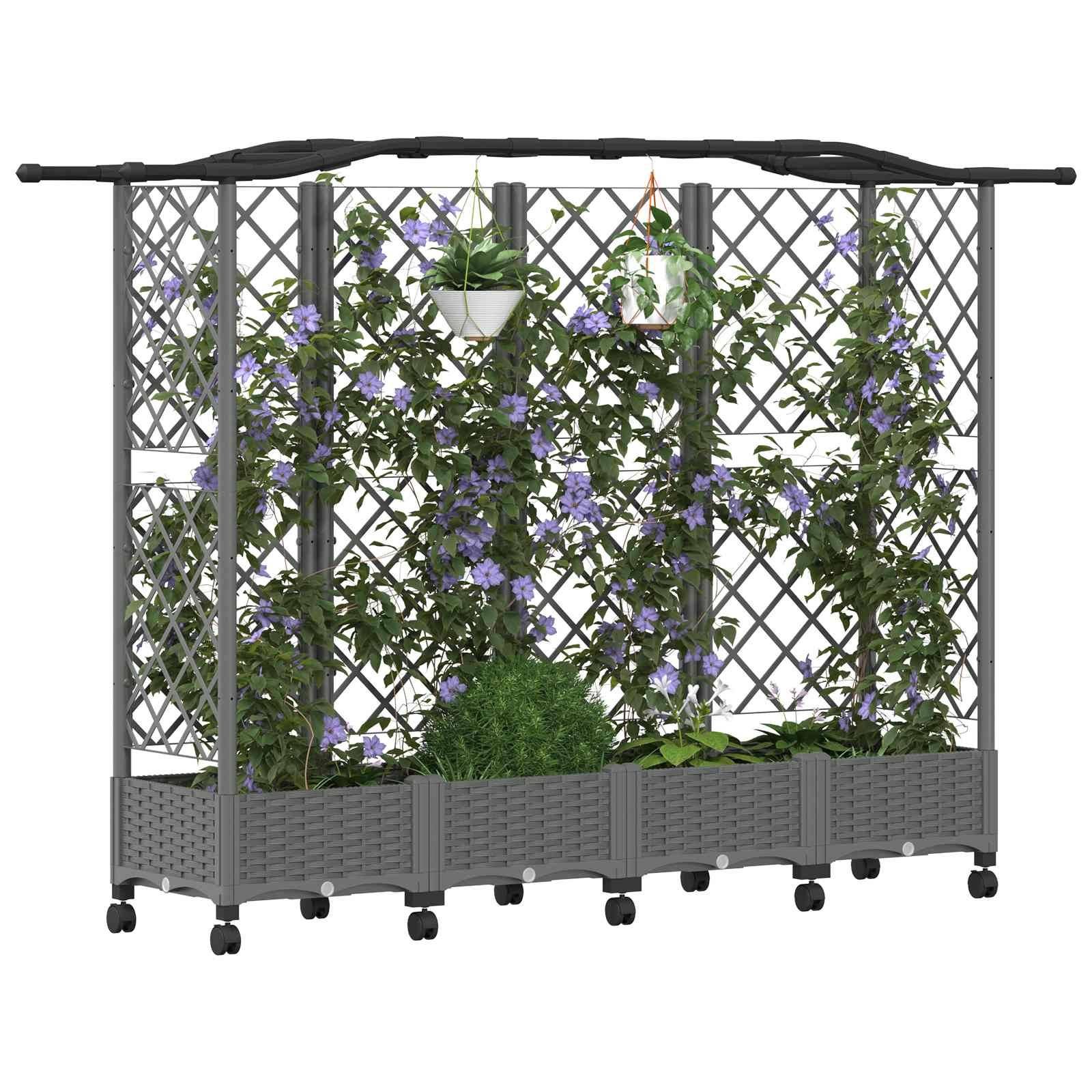 vidaXL Hochbeet mit Rankgitter und Dach Hellgrau 203,5 x 40 x 129 cm
