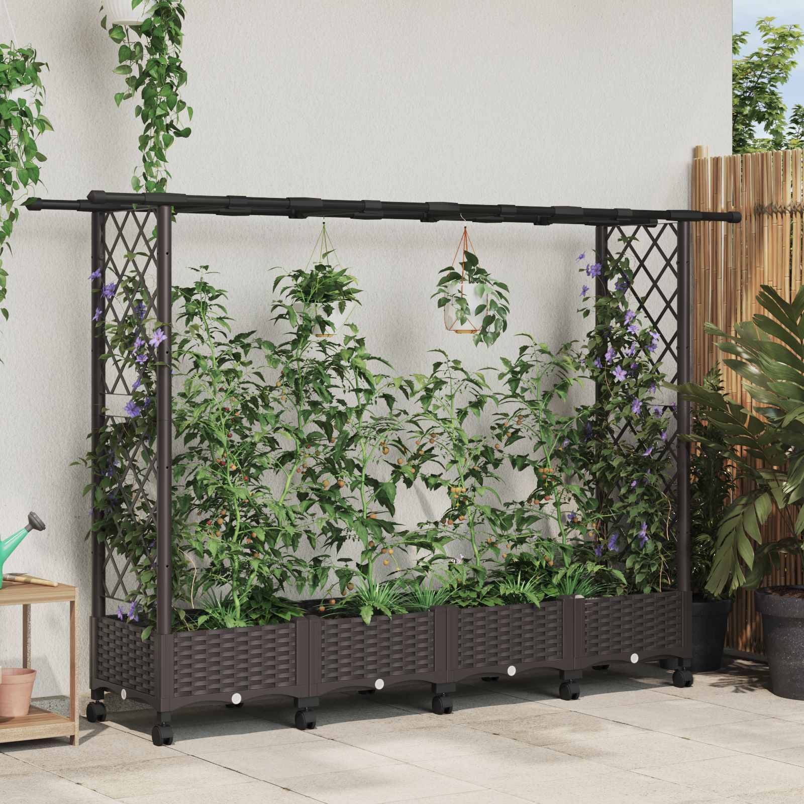 vidaXL Hochbeet mit Rankgitter und Dach Braun 203 x 40 x 127 cm PP