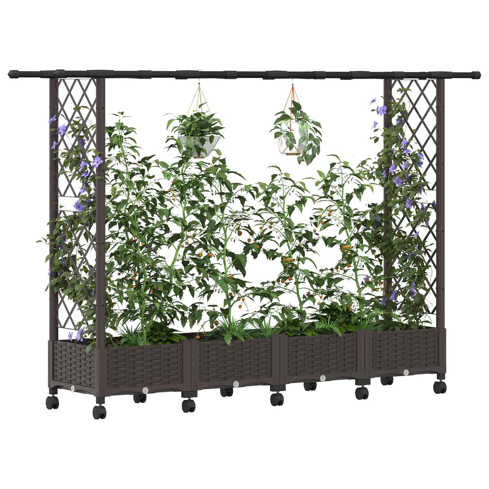 vidaXL Hochbeet mit Rankgitter und Dach Braun 203 x 40 x 127 cm PP