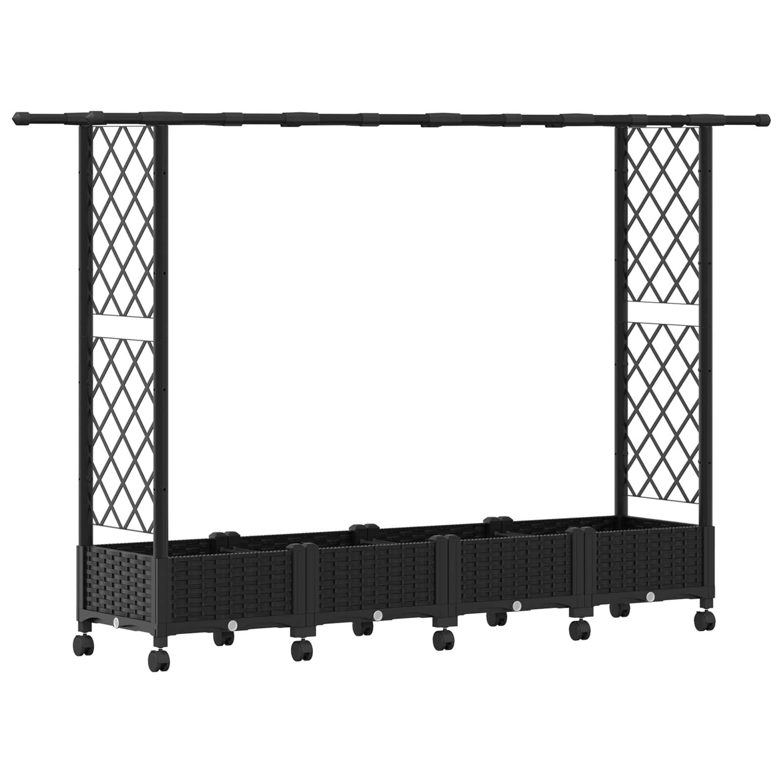 vidaXL Hochbeet mit Rankgitter und Dach Schwarz 203 x 40 x 127 cm PP