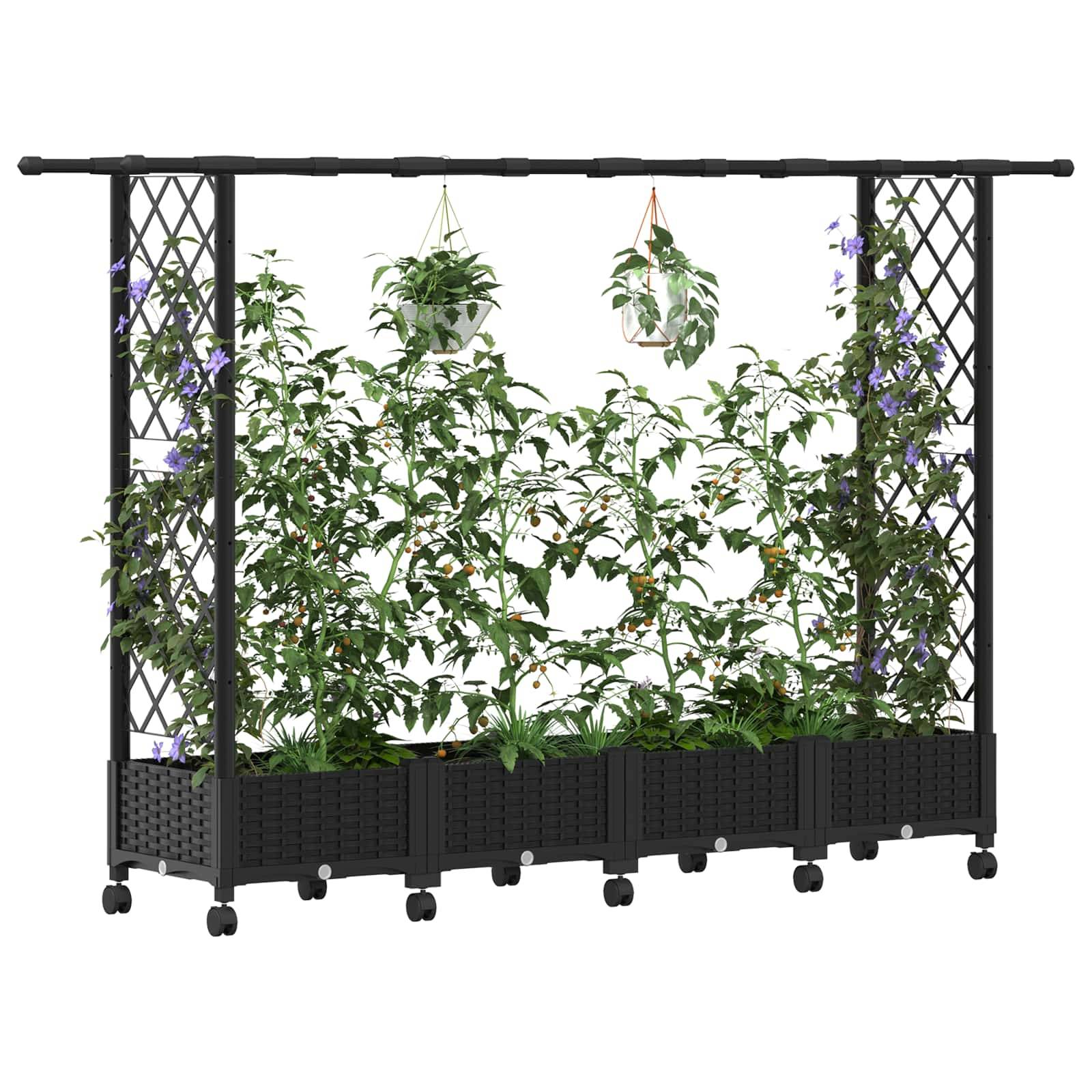 vidaXL Hochbeet mit Rankgitter und Dach Schwarz 203 x 40 x 127 cm PP