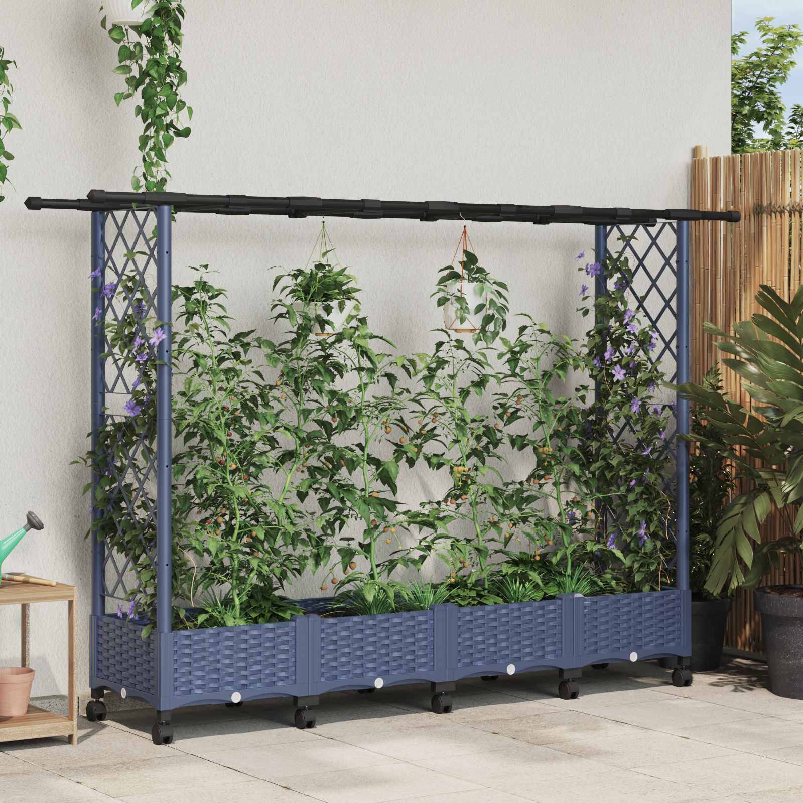 vidaXL Hochbeet mit Rankgitter und Dach Grau 203 x 40 x 127 cm PP