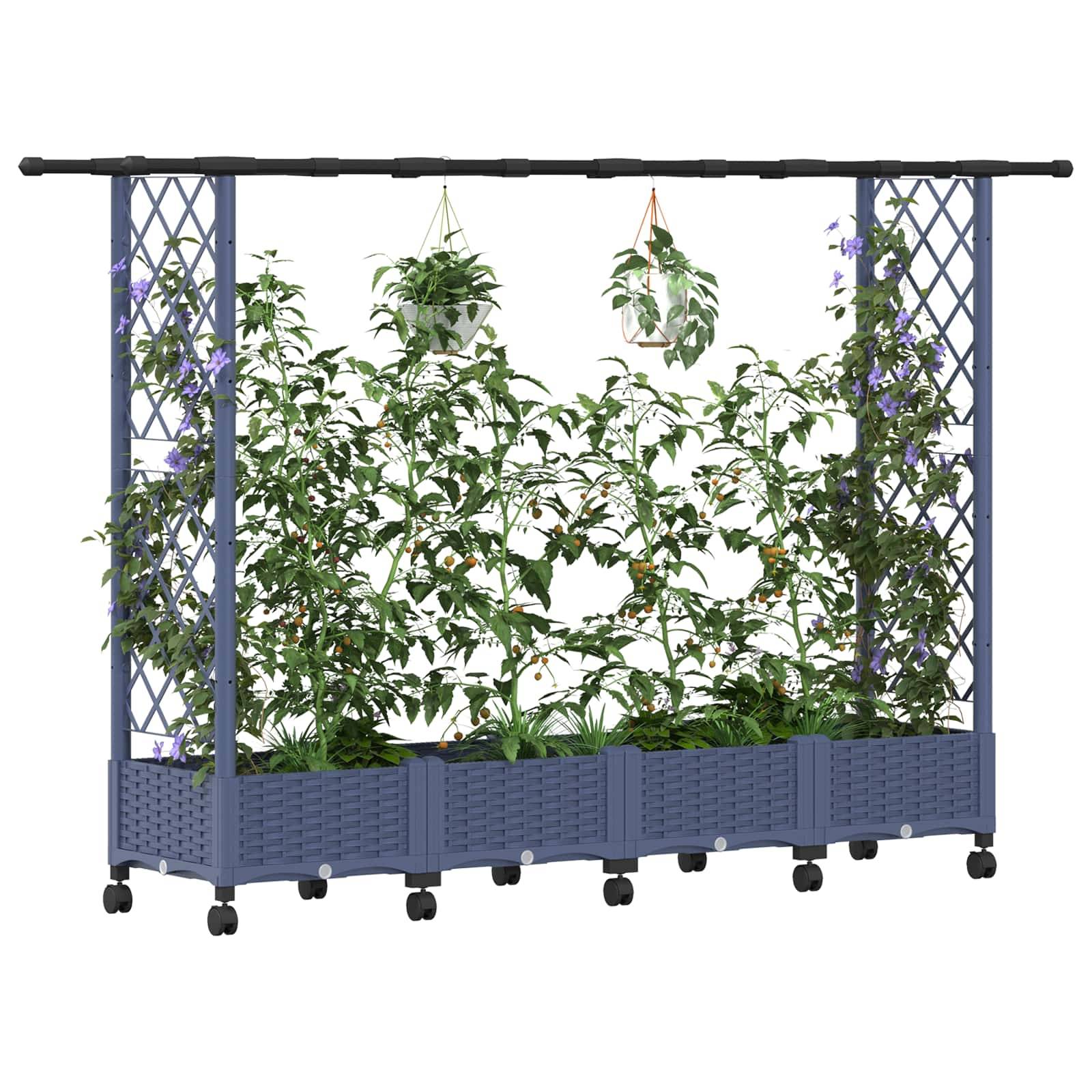 vidaXL Hochbeet mit Rankgitter und Dach Grau 203 x 40 x 127 cm PP