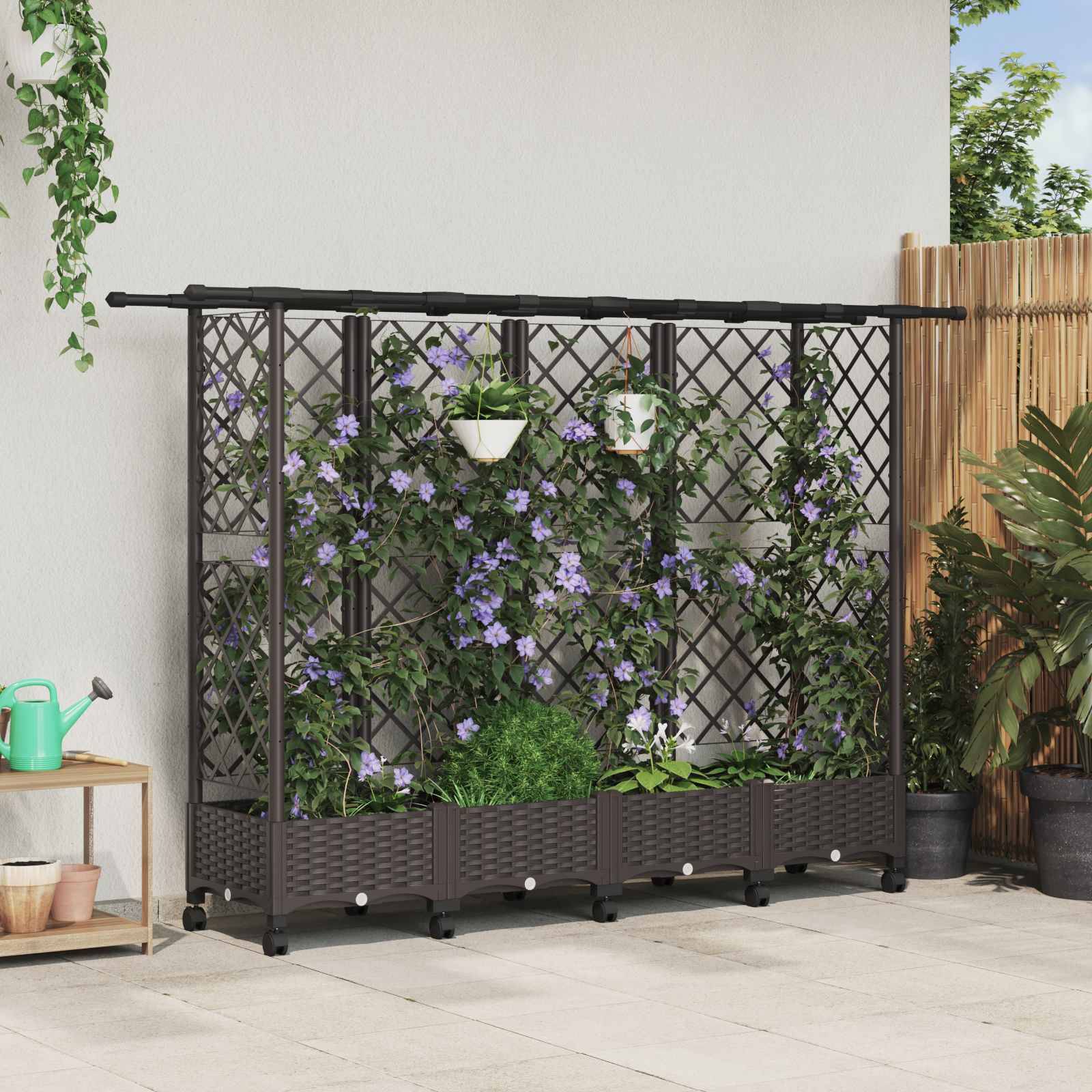 vidaXL Hochbeet mit Rankgitter und Dach Braun 202,5 x 40 x 127 cm PP