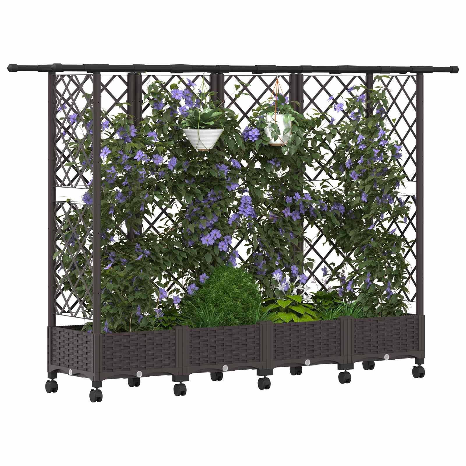 vidaXL Hochbeet mit Rankgitter und Dach Braun 202,5 x 40 x 127 cm PP