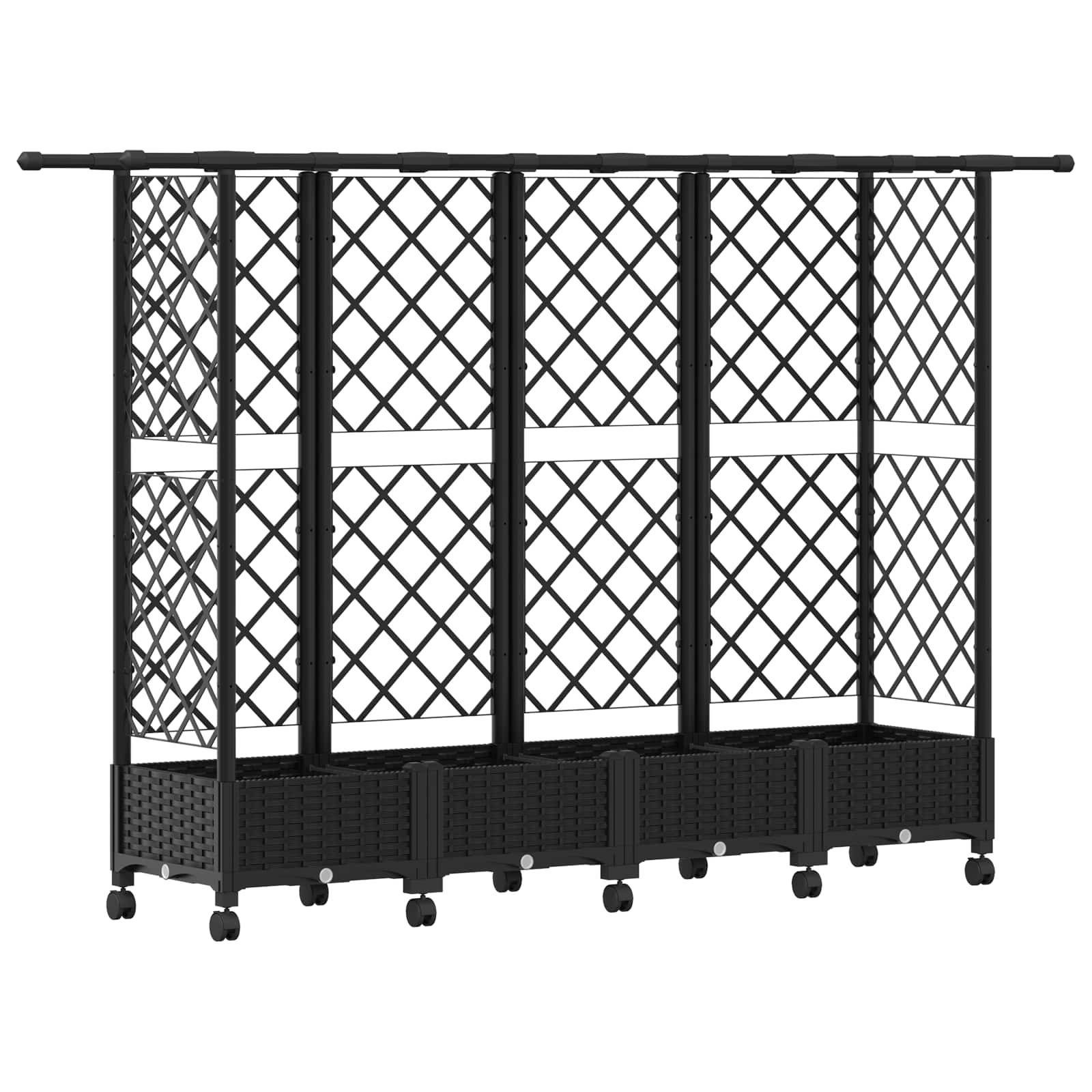 vidaXL Hochbeet mit Rankgitter und Dach Schwarz 202,5 x 40 x 127 cm PP
