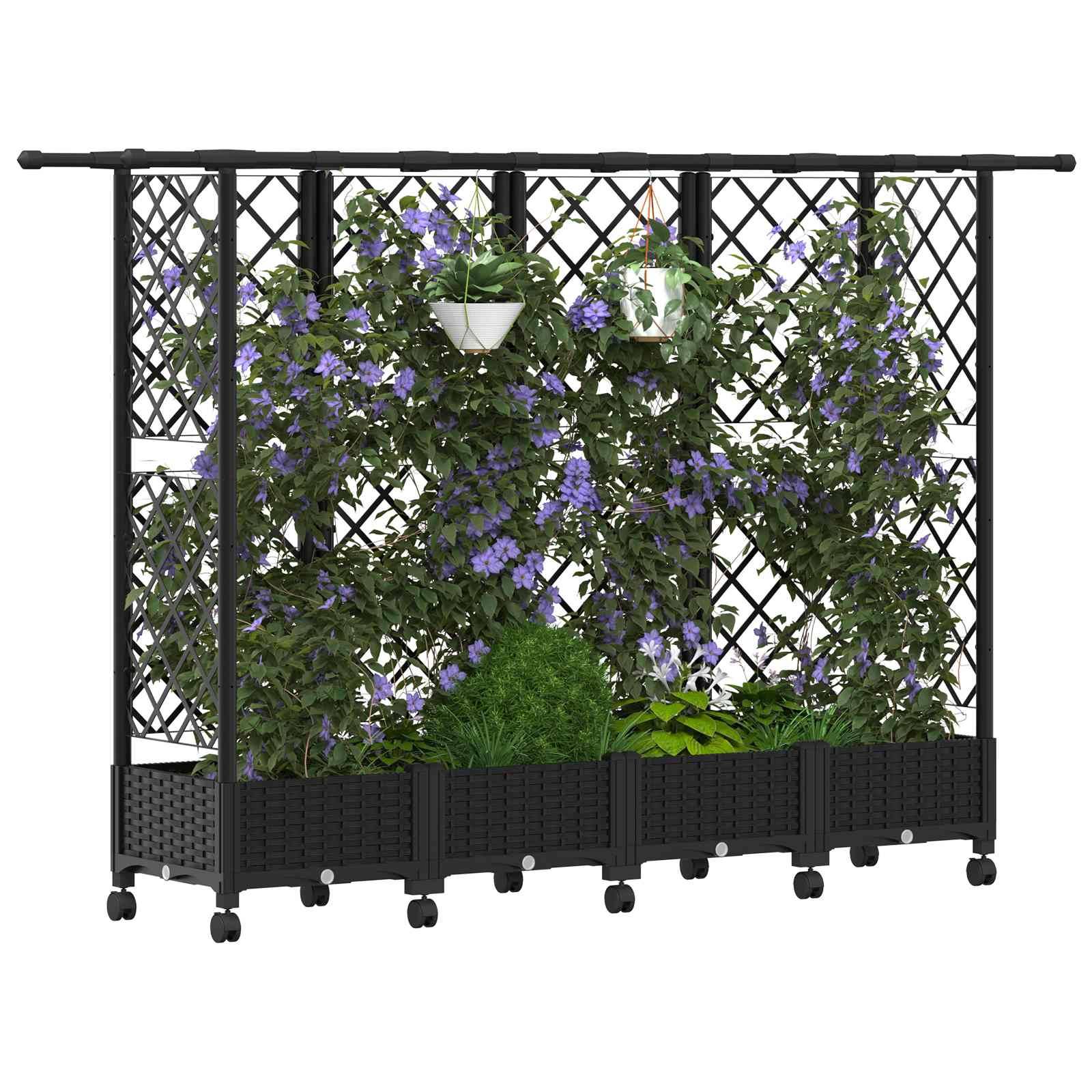 vidaXL Hochbeet mit Rankgitter und Dach Schwarz 202,5 x 40 x 127 cm PP