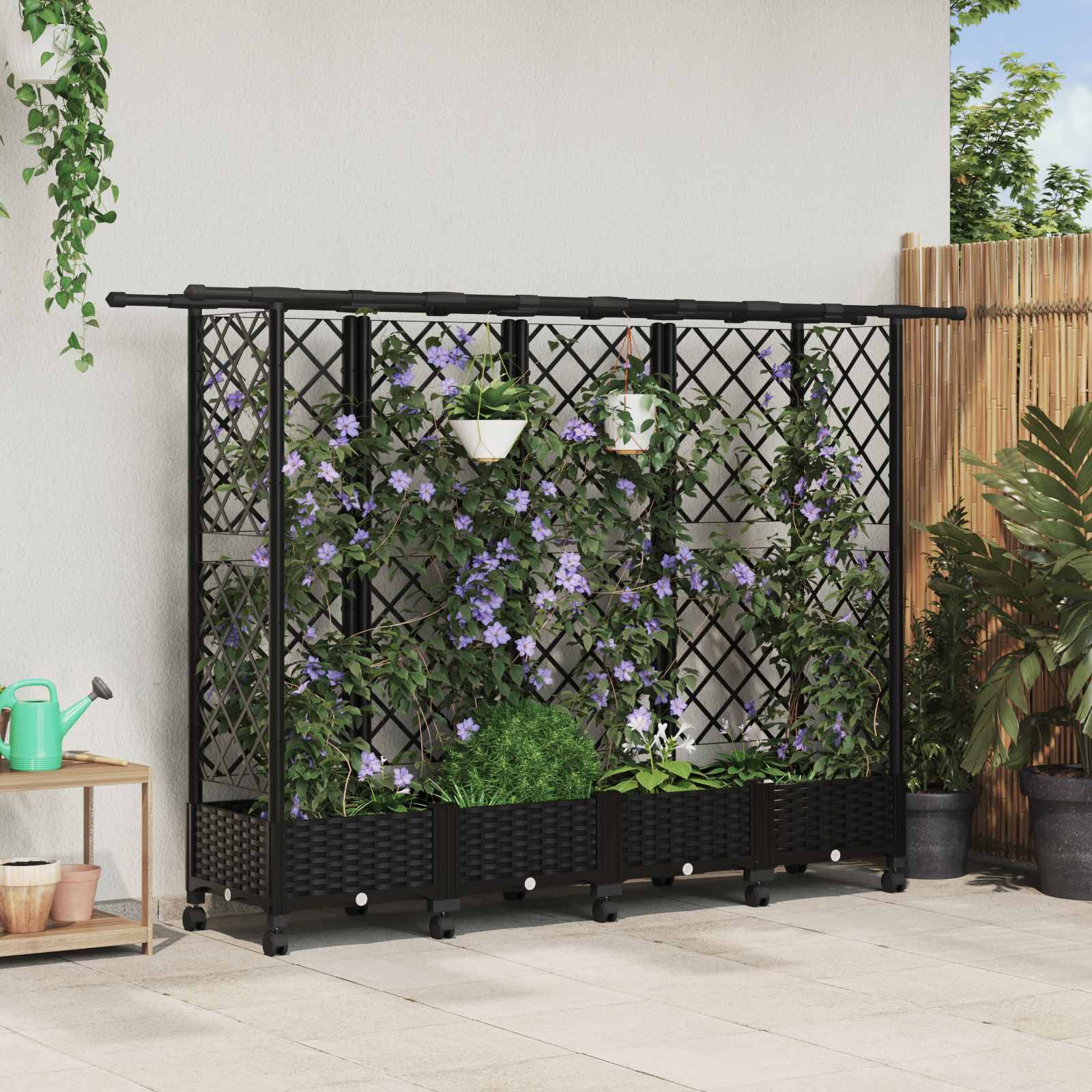 vidaXL Hochbeet mit Rankgitter und Dach Schwarz 202,5 x 40 x 127 cm PP