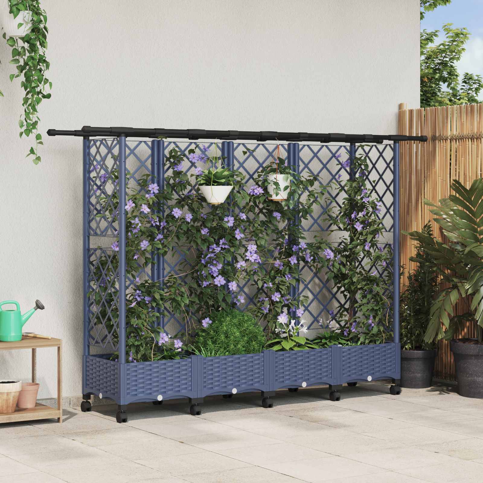 vidaXL Hochbeet mit Rankgitter und Dach Grau 202,5 x 40 x 127 cm PP