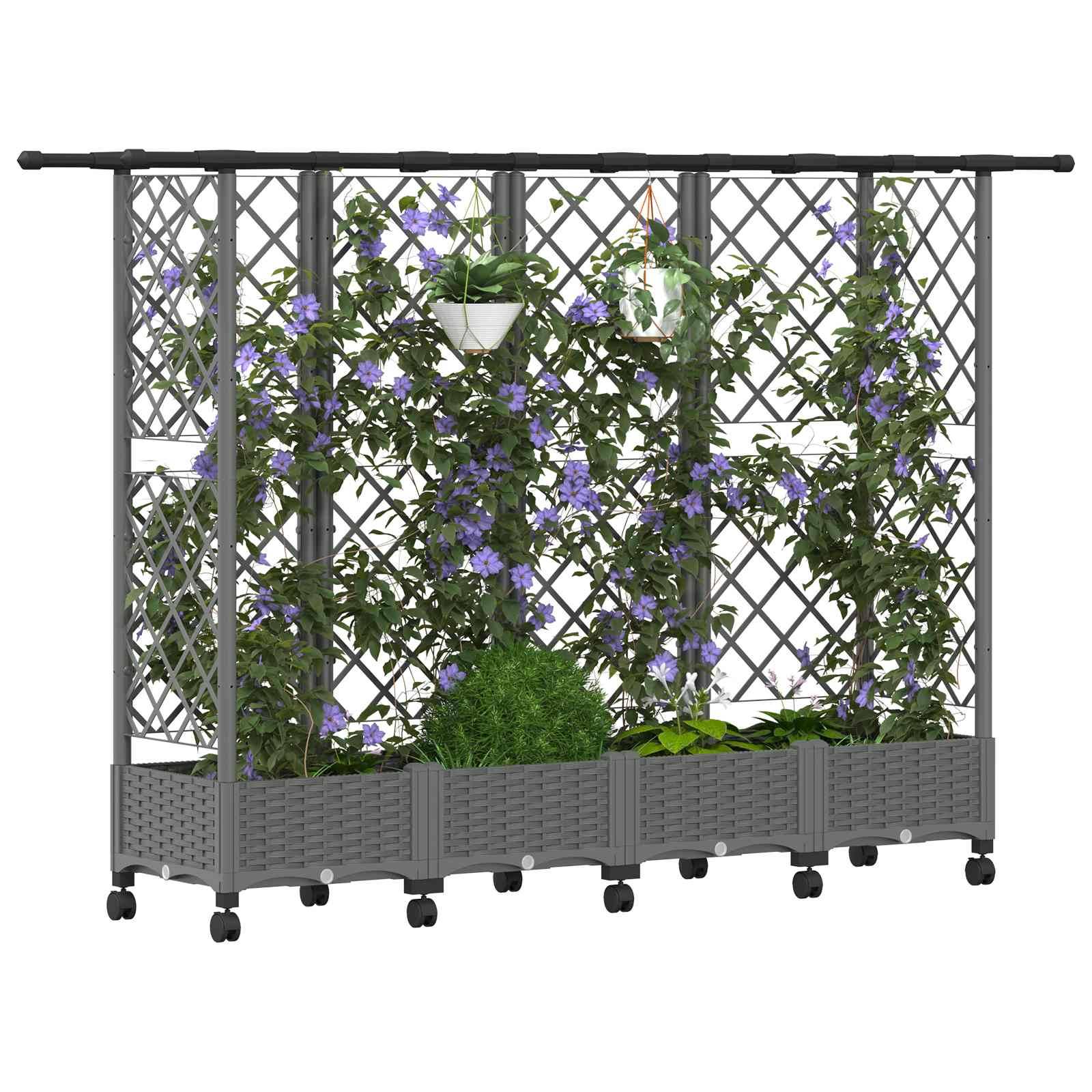 vidaXL Hochbeet mit Rankgitter und Dach Hellgrau 202,5 x 40 x 127 cm