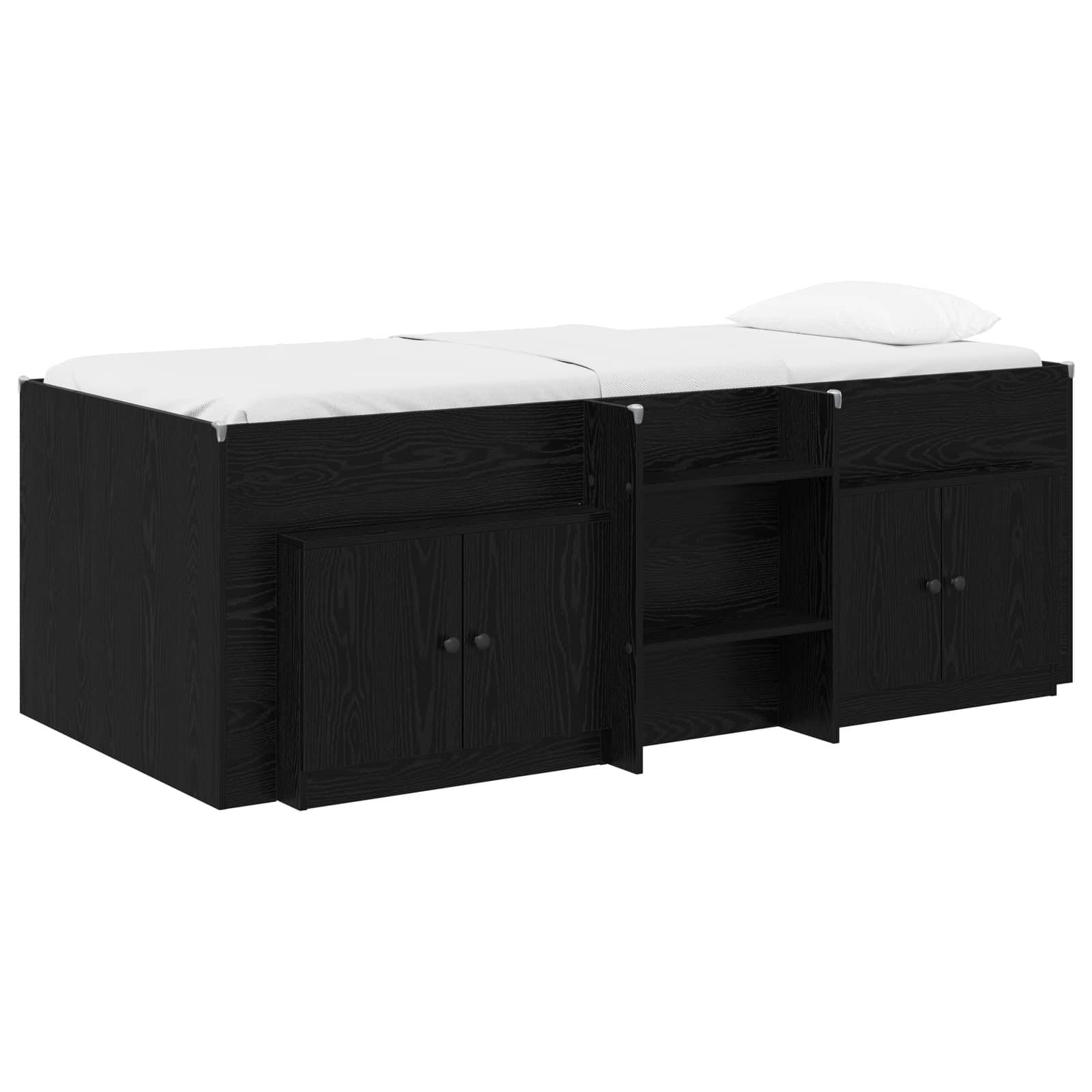 vidaXL Loft Bettgestell mit Schrank 3 Stk. Schwarz Holzwerkstoff