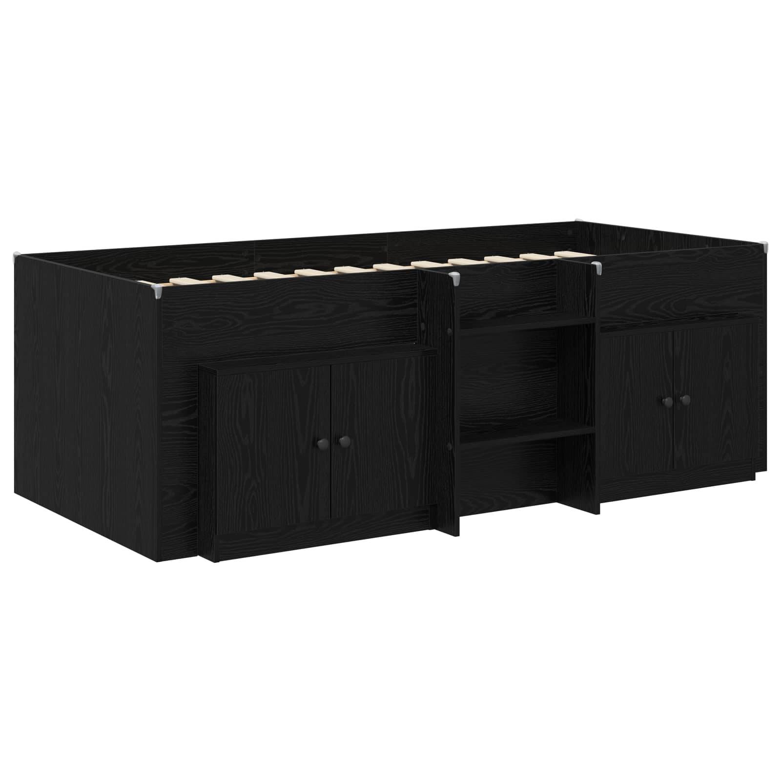 vidaXL Loft Bettgestell mit Schrank 3 Stk. Schwarz Holzwerkstoff