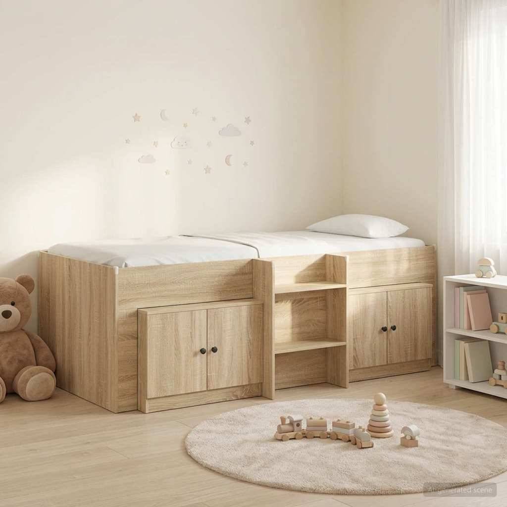 vidaXL Loft Bettgestell mit Schrank 3 Stk. Sonoma-Eiche Holzwerkstoff