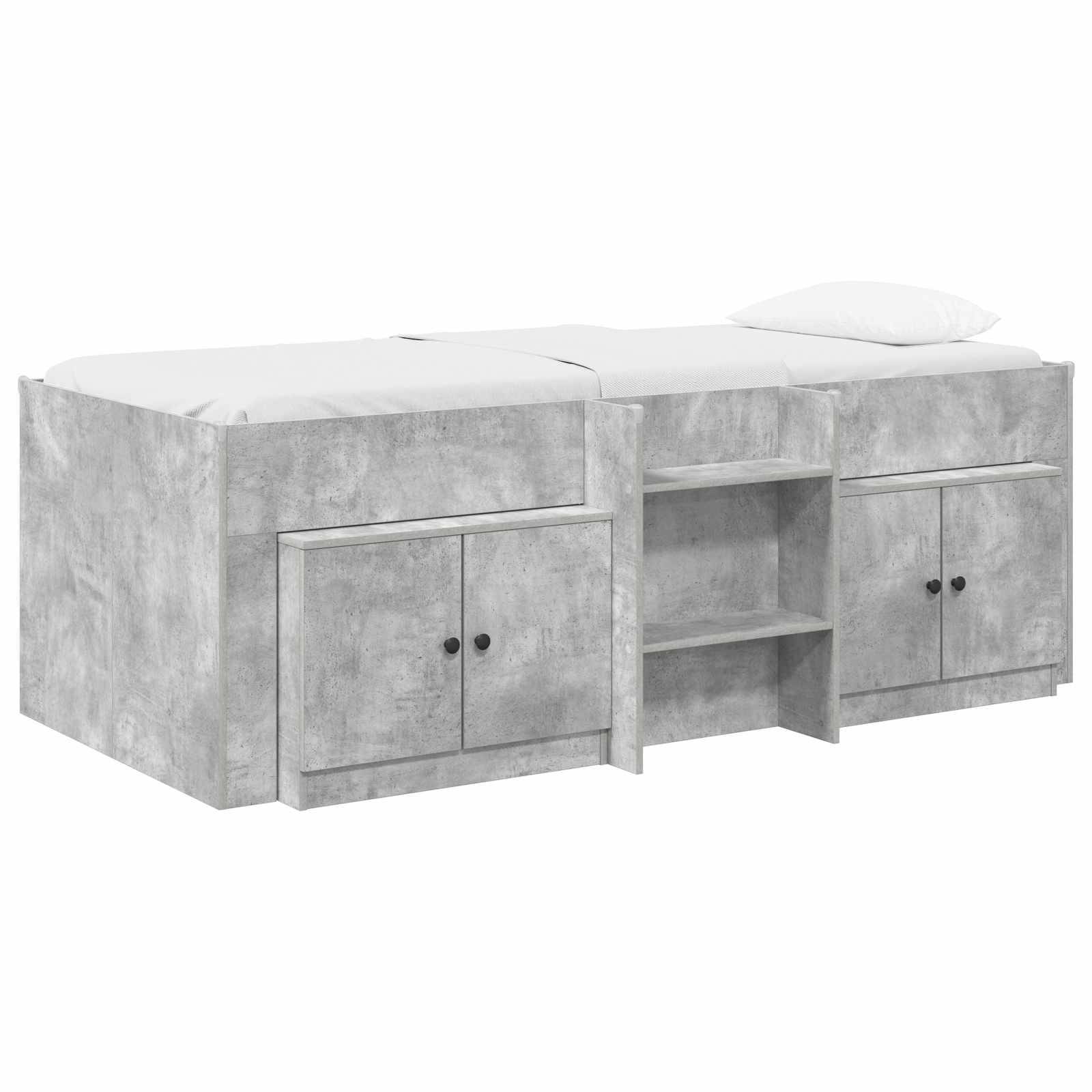vidaXL Loft Bettgestell mit Schrank 3 Stk. Betongrau Holzwerkstoff