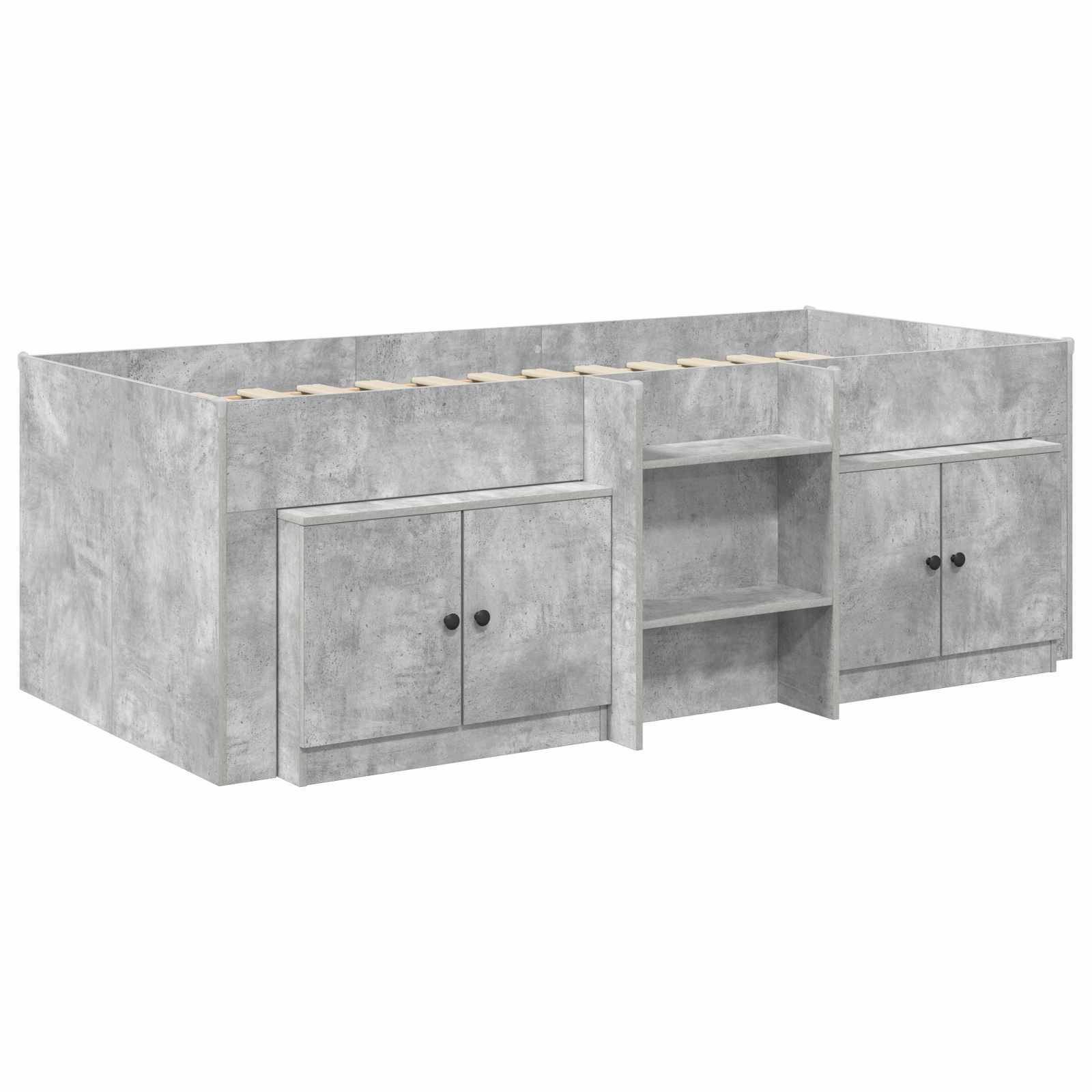 vidaXL Loft Bettgestell mit Schrank 3 Stk. Betongrau Holzwerkstoff