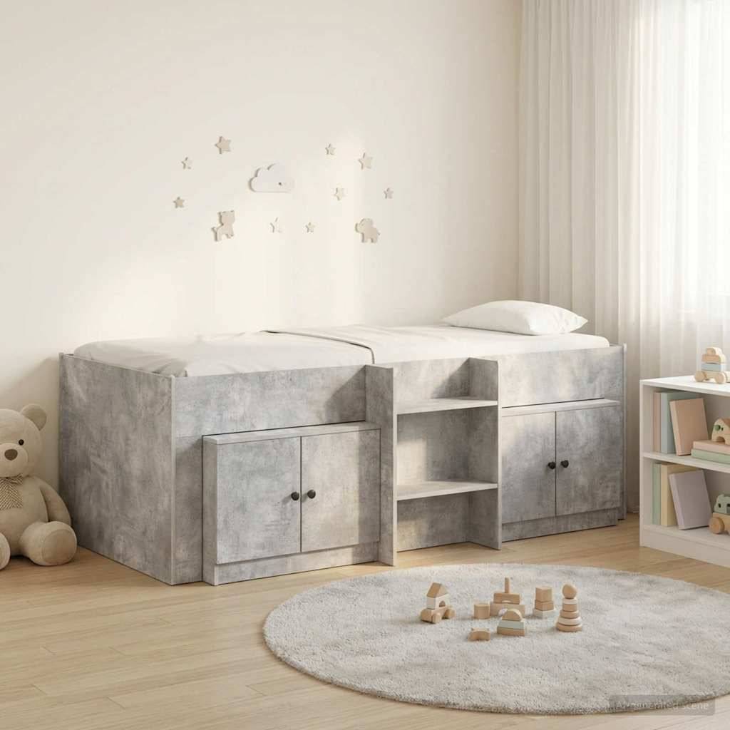 vidaXL Loft Bettgestell mit Schrank 3 Stk. Betongrau Holzwerkstoff