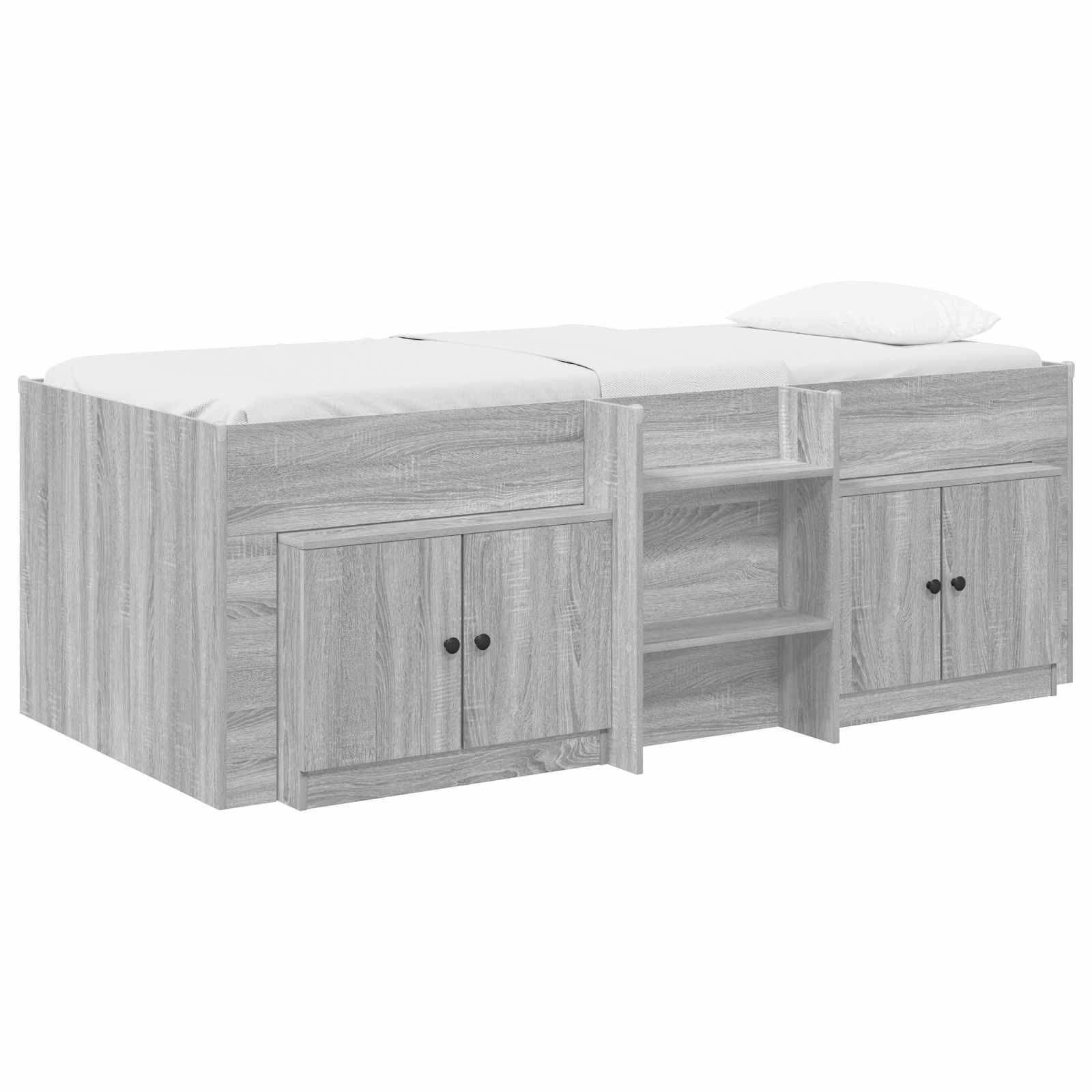 vidaXL Loft Bettgestell mit Schrank 3 Stk. Grau Sonoma Holzwerkstoff