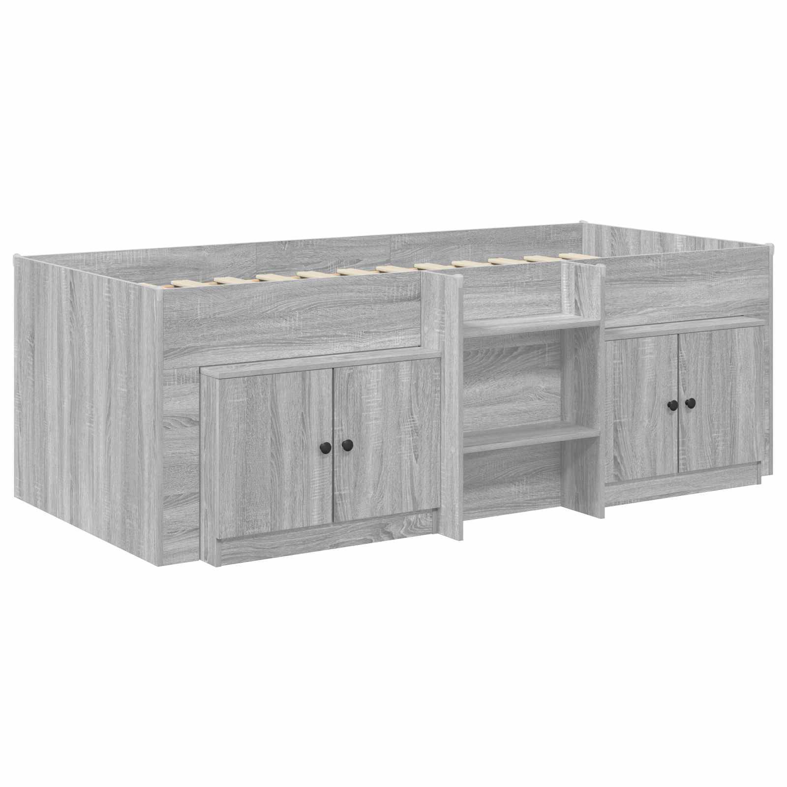 vidaXL Loft Bettgestell mit Schrank 3 Stk. Grau Sonoma Holzwerkstoff