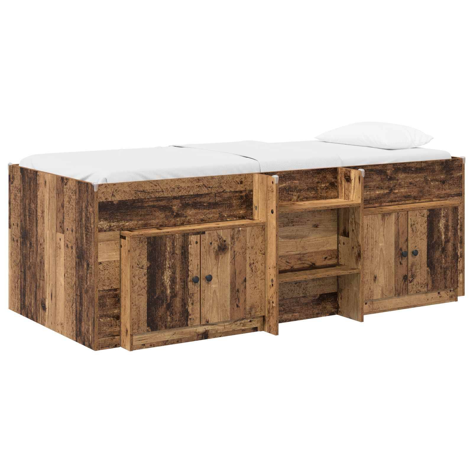 vidaXL Loft Bettgestell mit Schrank 3 Stk. Altholz Holzwerkstoff