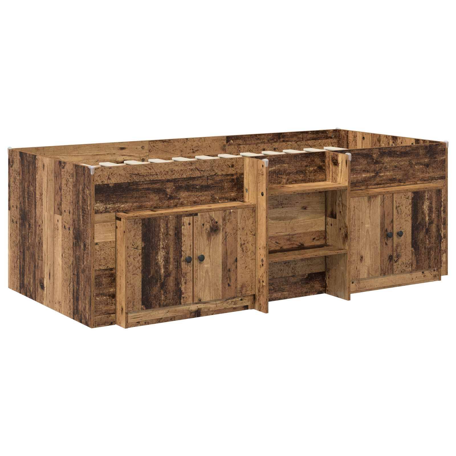 vidaXL Loft Bettgestell mit Schrank 3 Stk. Altholz Holzwerkstoff