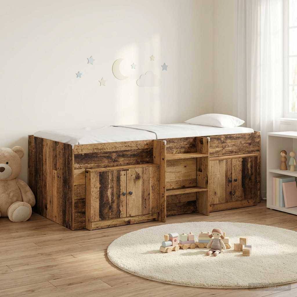 vidaXL Loft Bettgestell mit Schrank 3 Stk. Altholz Holzwerkstoff