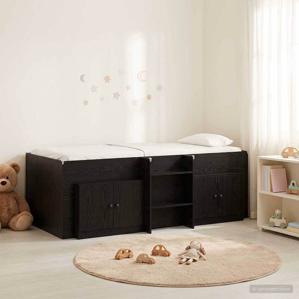 vidaXL Loft Bettgestell mit Schrank 3 Stk. Schwarz Holzwerkstoff