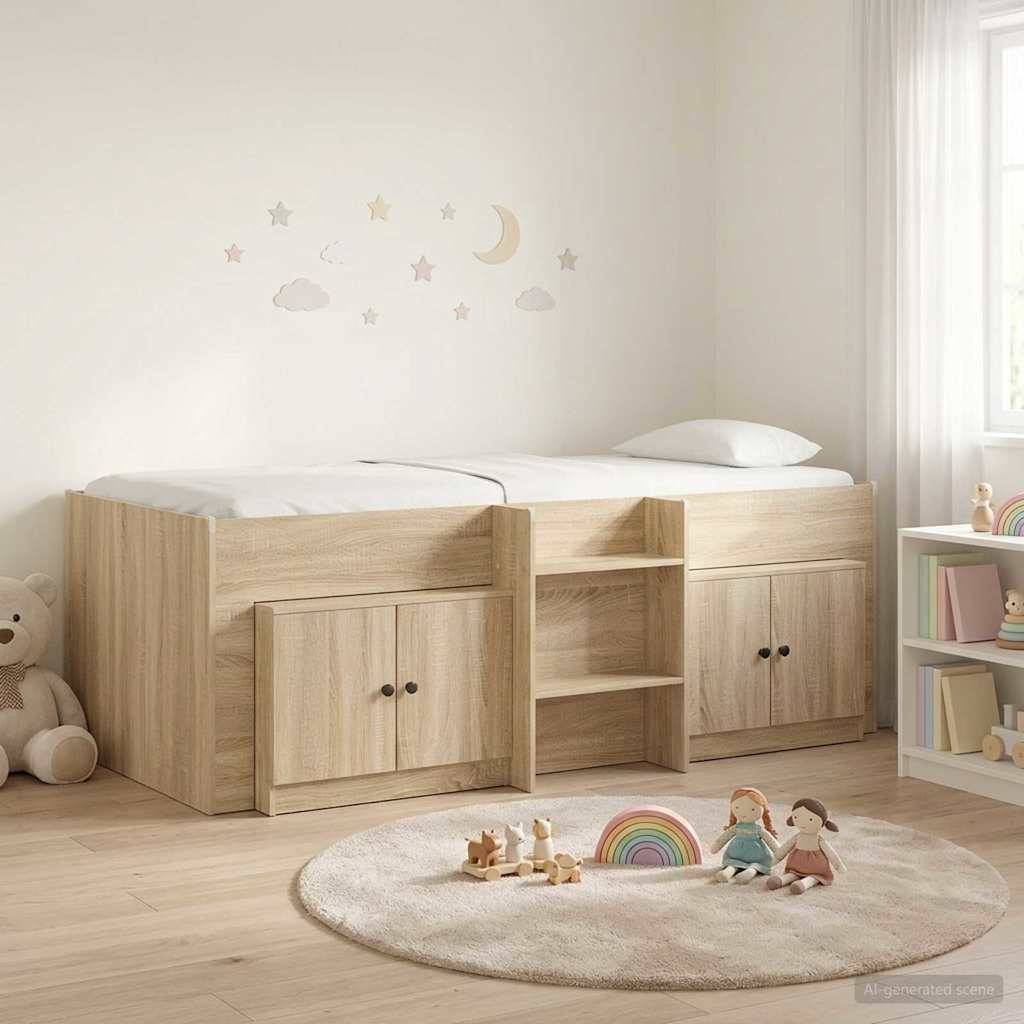 vidaXL Loft Bettgestell mit Schrank 3 Stk. Sonoma-Eiche Holzwerkstoff