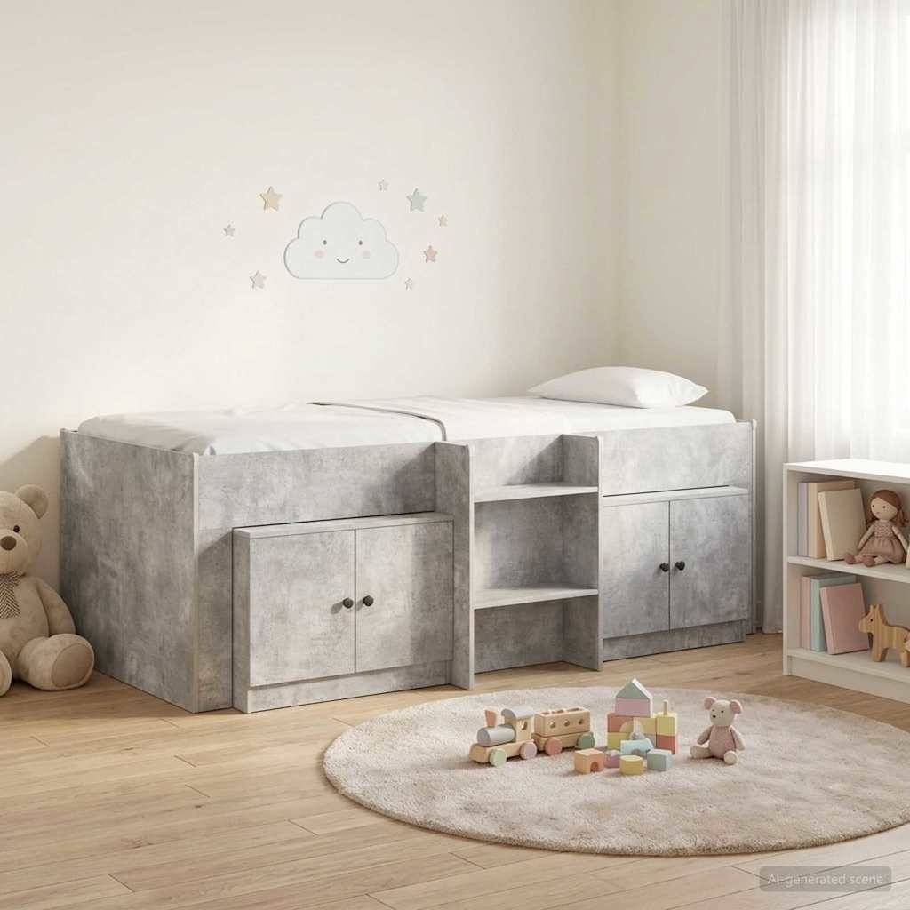 vidaXL Loft Bettgestell mit Schrank 3 Stk. Betongrau Holzwerkstoff