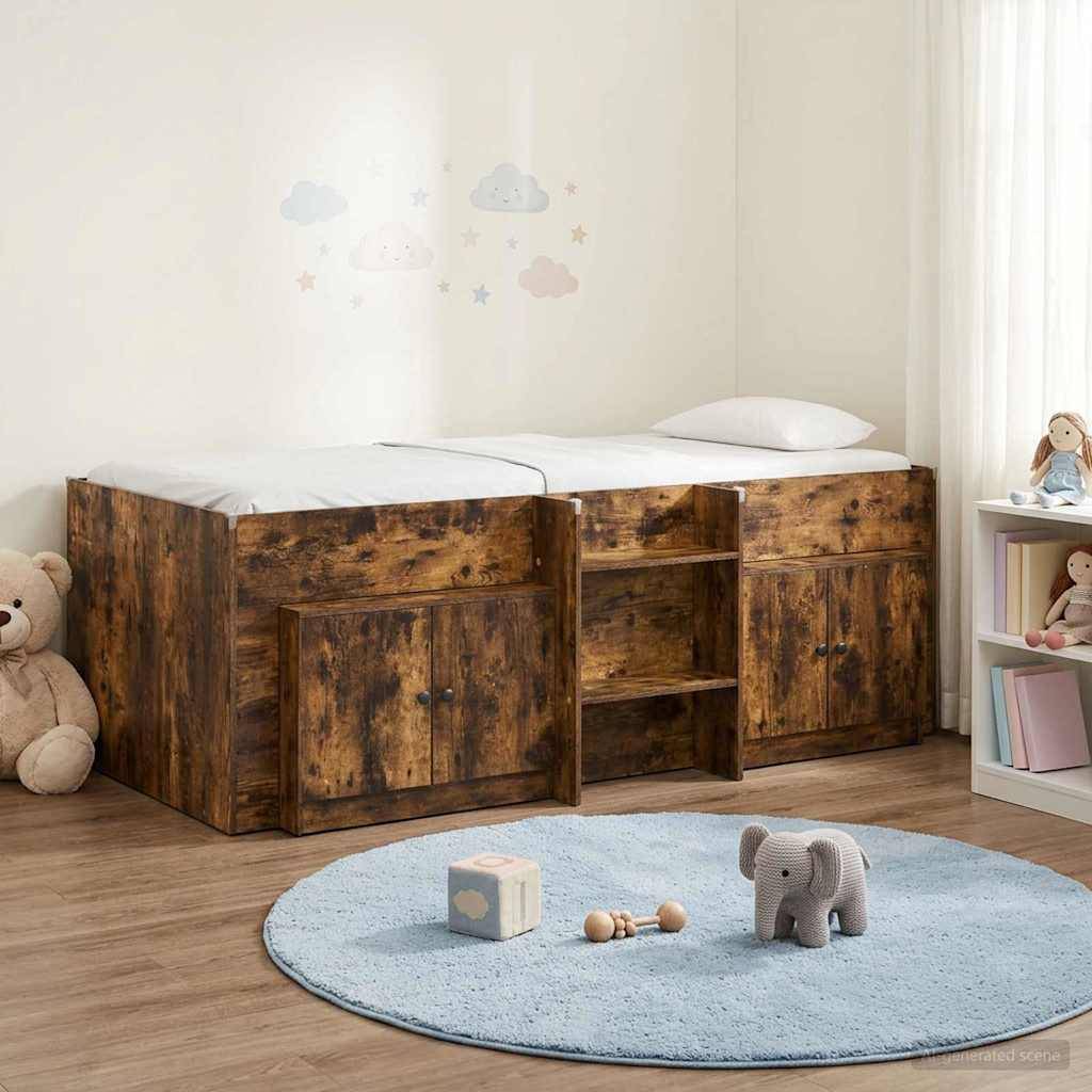 vidaXL Loft Bettgestell mit Schrank mit Tür 3 pcs Geräucherte Eiche