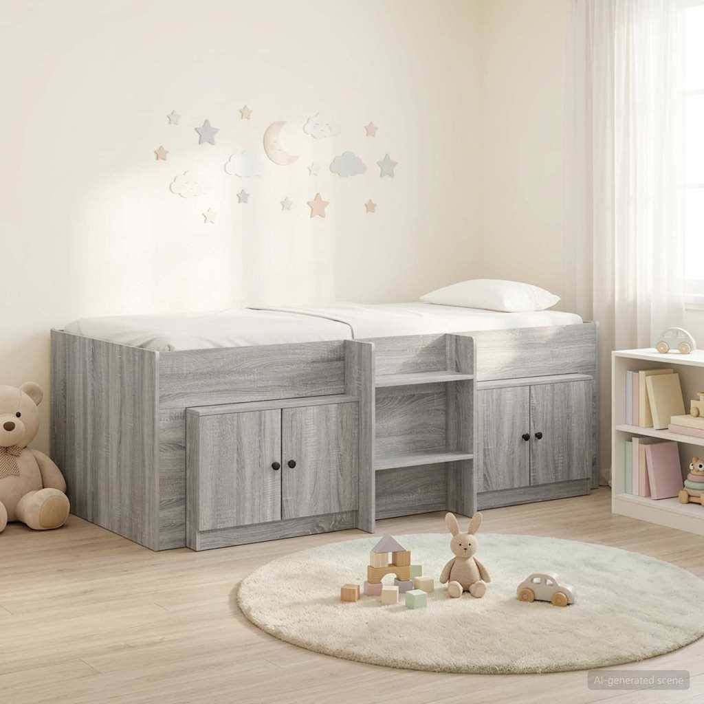 vidaXL Loft Bettgestell mit Schrank 3 Stk. Grau Sonoma Holzwerkstoff