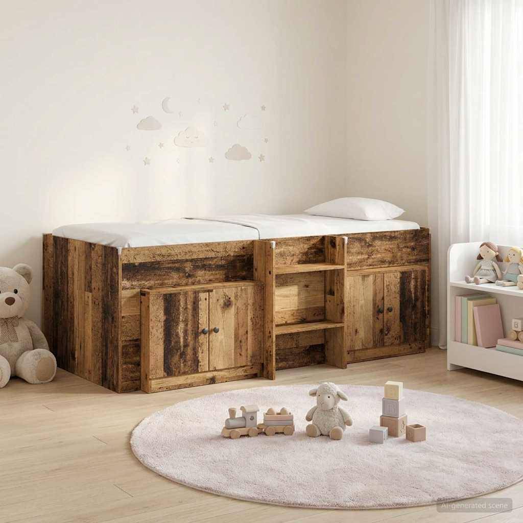 vidaXL Loft Bettgestell mit Schrank 3 Stk. Altholz Holzwerkstoff
