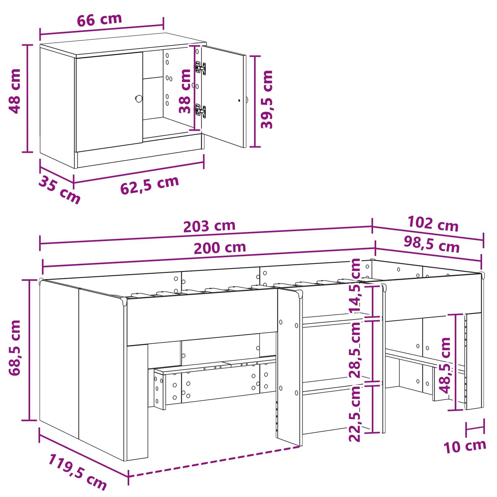 vidaXL Loft Bettgestell mit Schrank 3 Stk. Altholz Holzwerkstoff