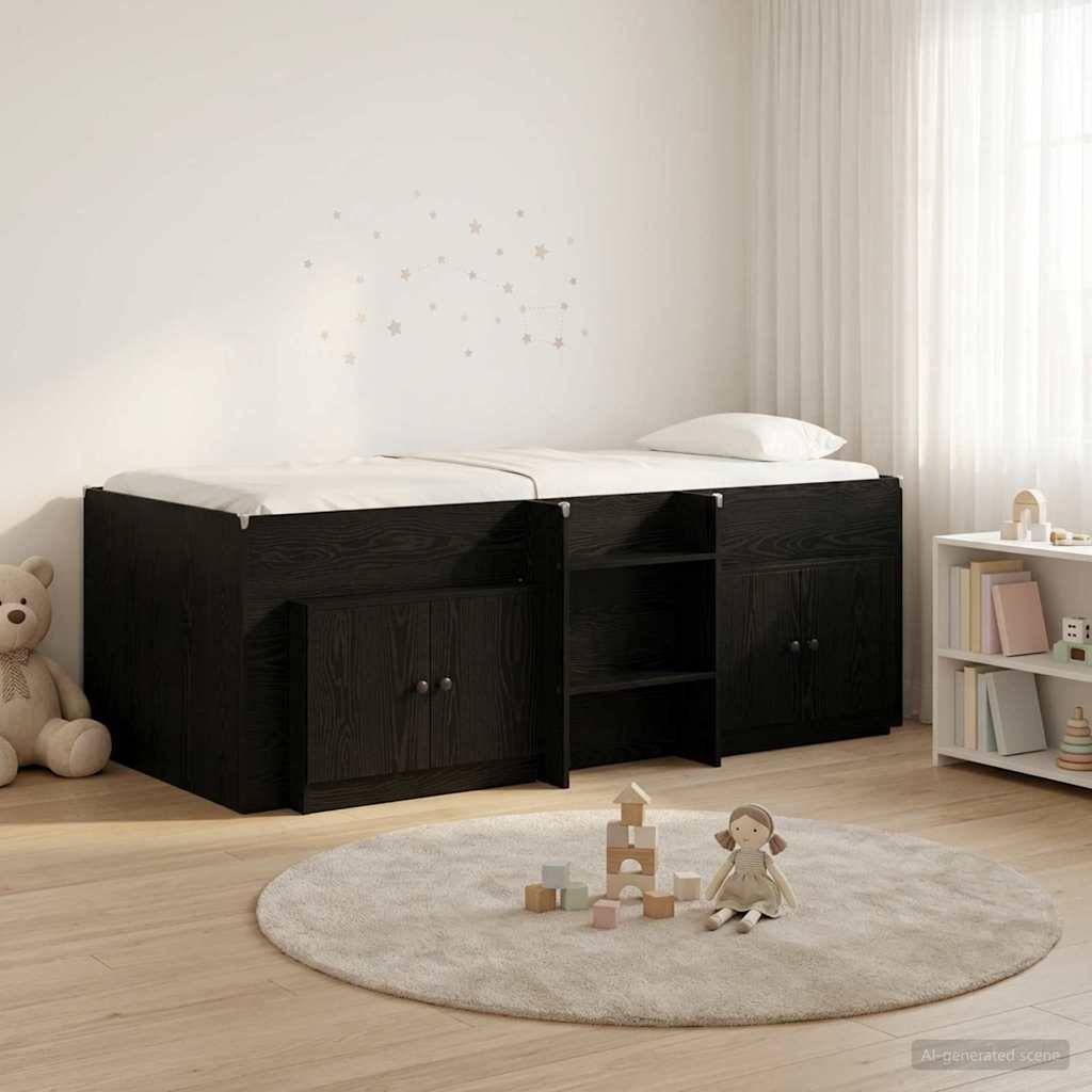 vidaXL Loft Bettgestell mit Schrank 3 Stk. Schwarz Holzwerkstoff