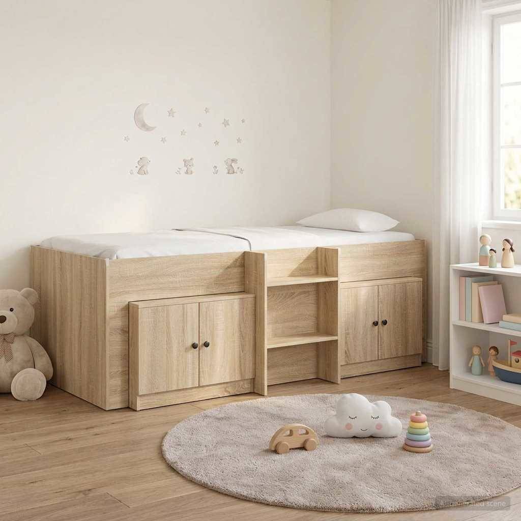 vidaXL Loft Bettgestell mit Schrank 3 Stk. Sonoma-Eiche Holzwerkstoff