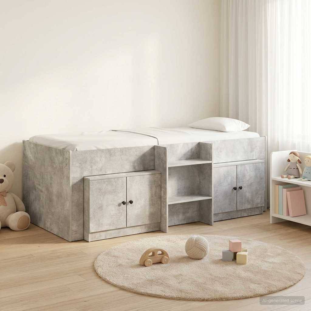 vidaXL Loft Bettgestell mit Schrank 3 Stk. Betongrau Holzwerkstoff