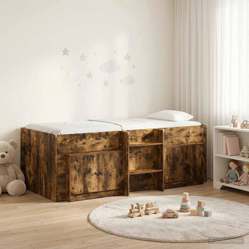 vidaXL Loft Bettgestell mit Schrank mit Tür 3 Stk. Geräucherte Eiche