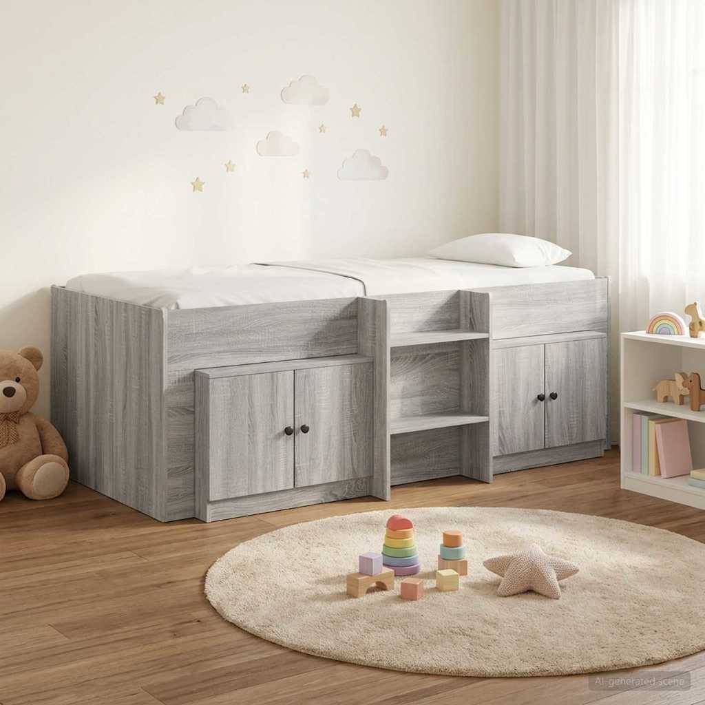vidaXL Loft Bettgestell mit Schrank 3 Stk. Grau Sonoma Holzwerkstoff