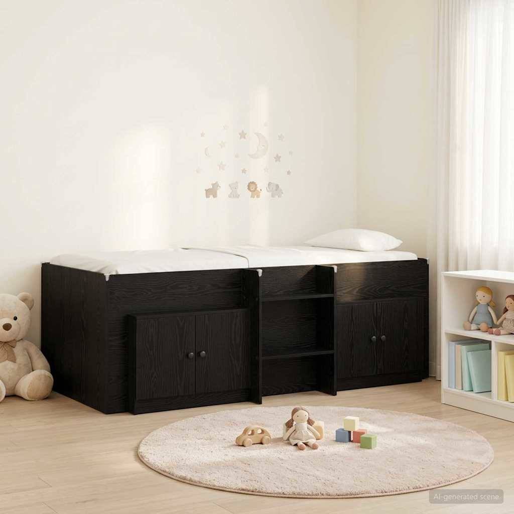 vidaXL Loft Bettgestell mit Schrank 3 pcs Schwarz Holzwerkstoff